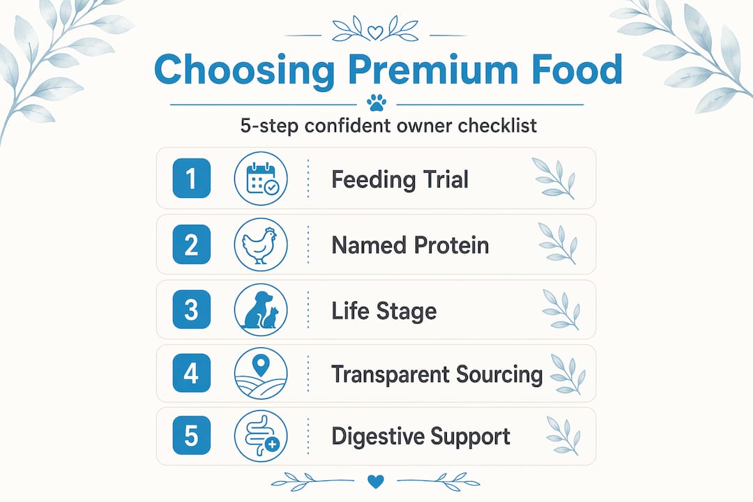 Checklist infographic for premium pet food selection