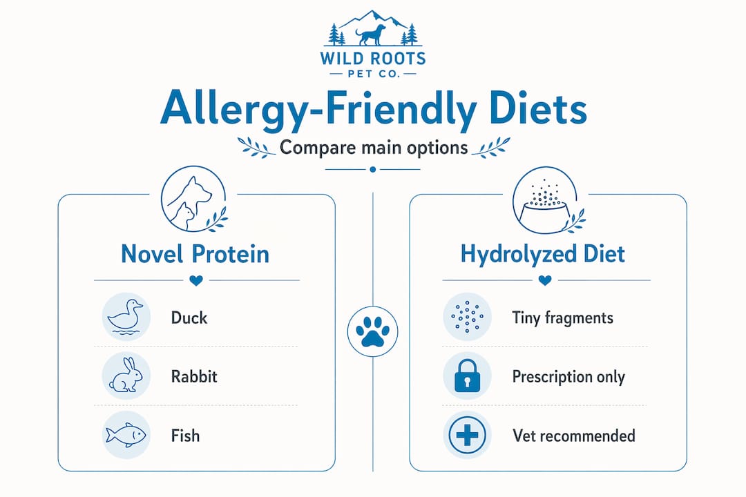 Infographic comparing diet types for pet allergies
