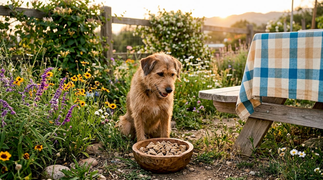 Dog enjoying healthy air dried dog food