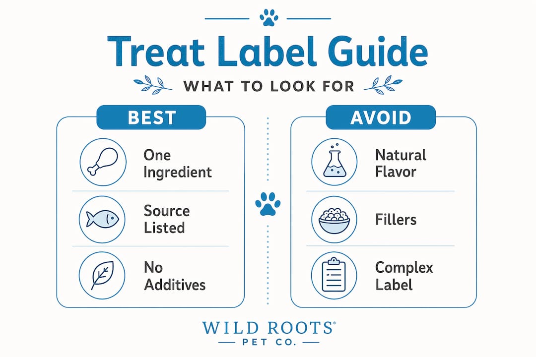 Infographic comparing best and worst treat label tips