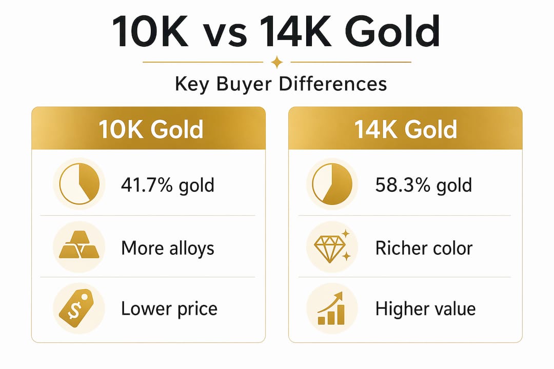 Infographic comparing 10K gold and 14K gold