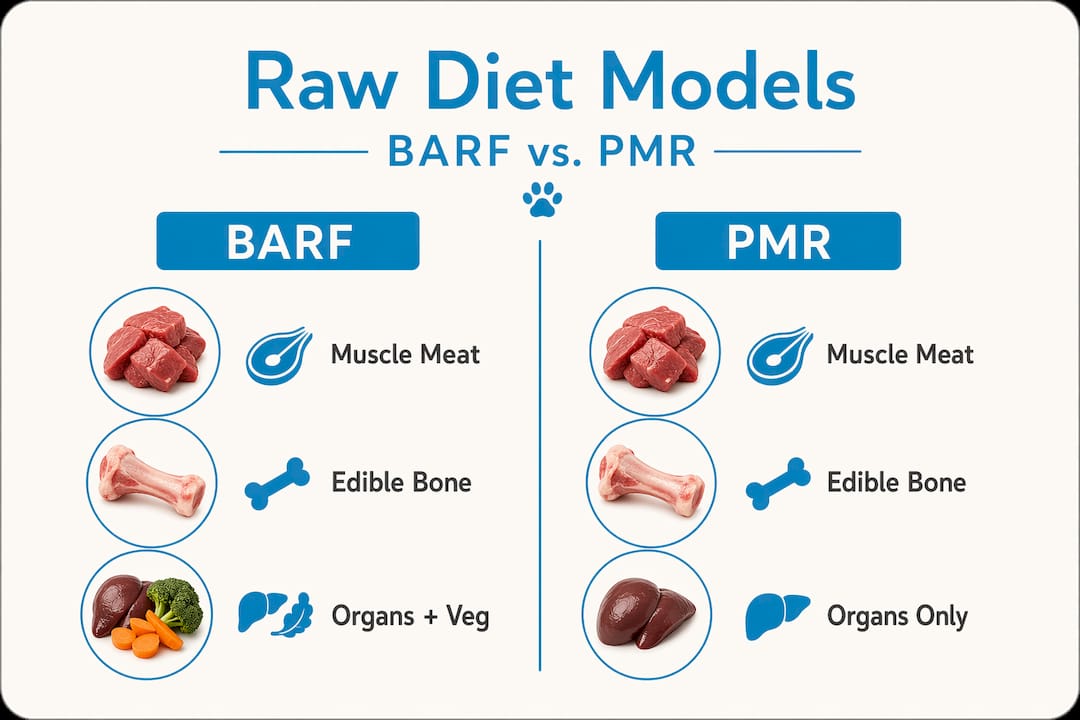 Infographic comparing BARF and PMR dog diets