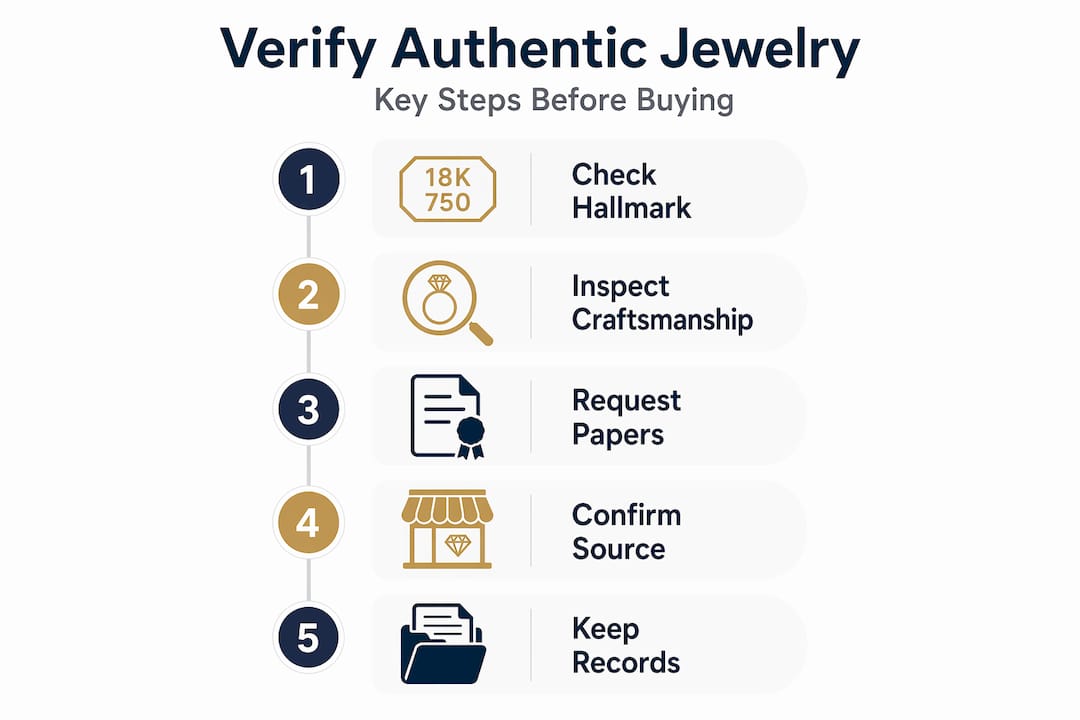 Infographic with five jewelry authenticity steps