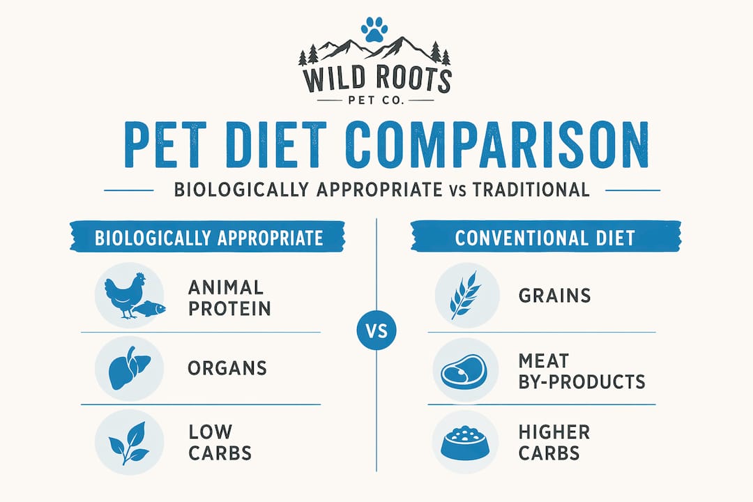 Split infographic comparing pet diet types