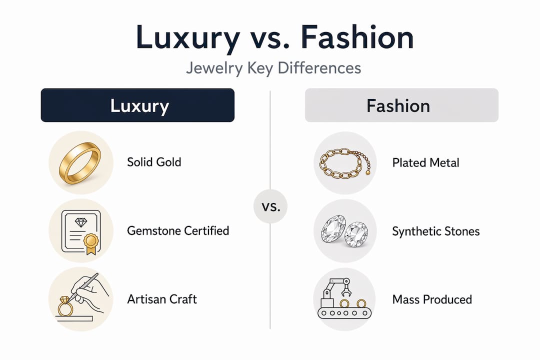 Luxury jewelry versus fashion jewelry comparison