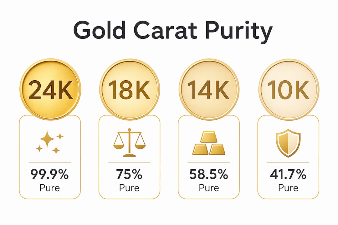 Infographic displaying gold carat purity percentages