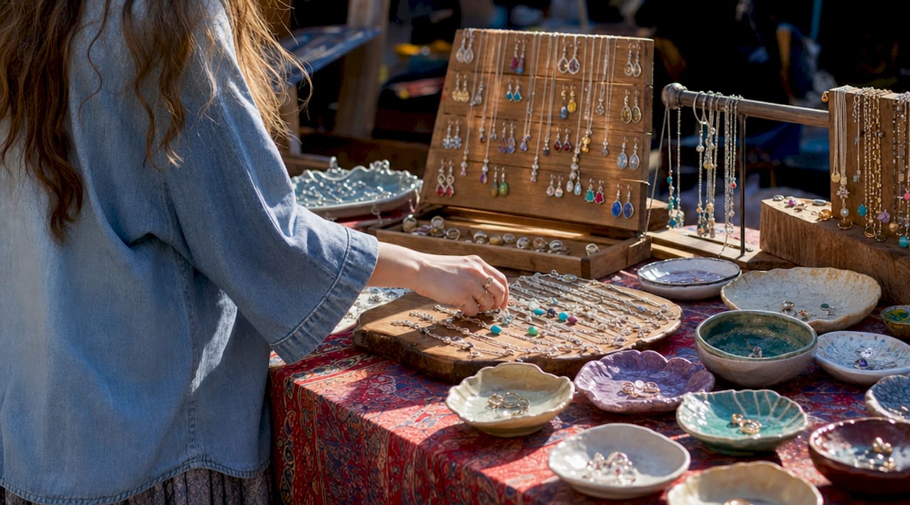 Affordable jewelry gifts displayed on wooden tray