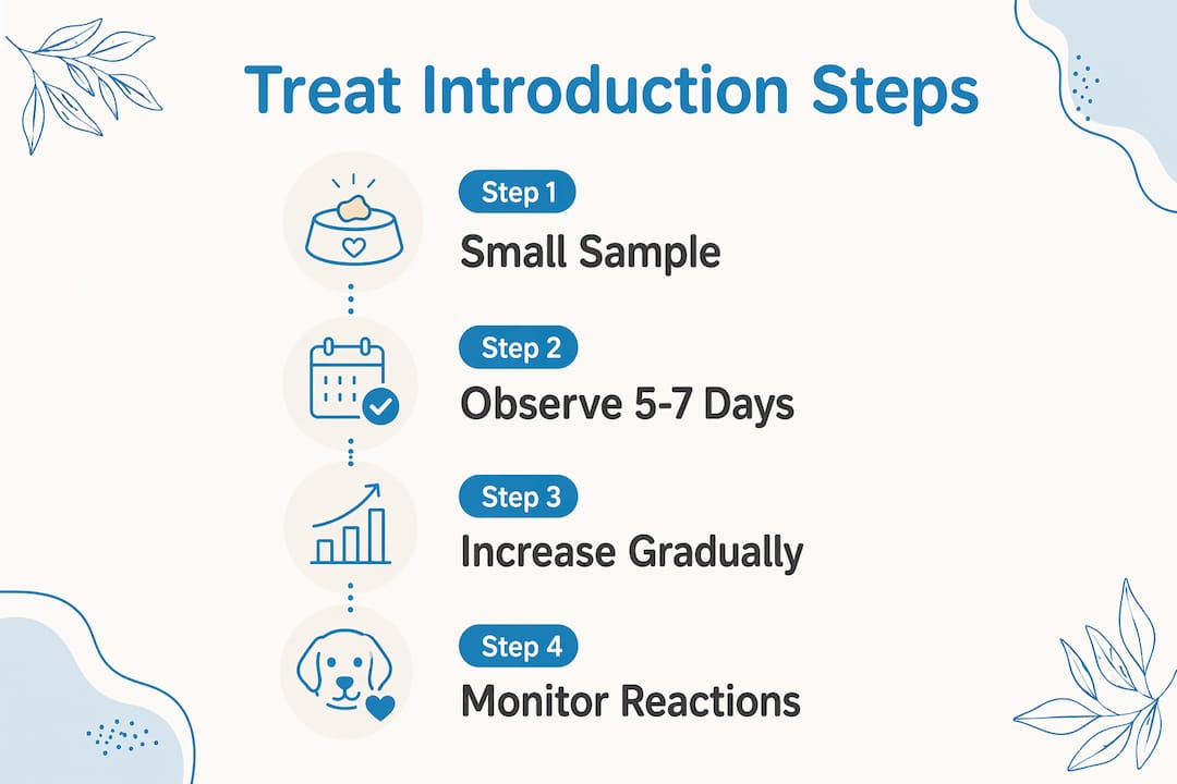 Infographic showing step-by-step pet treat introduction process