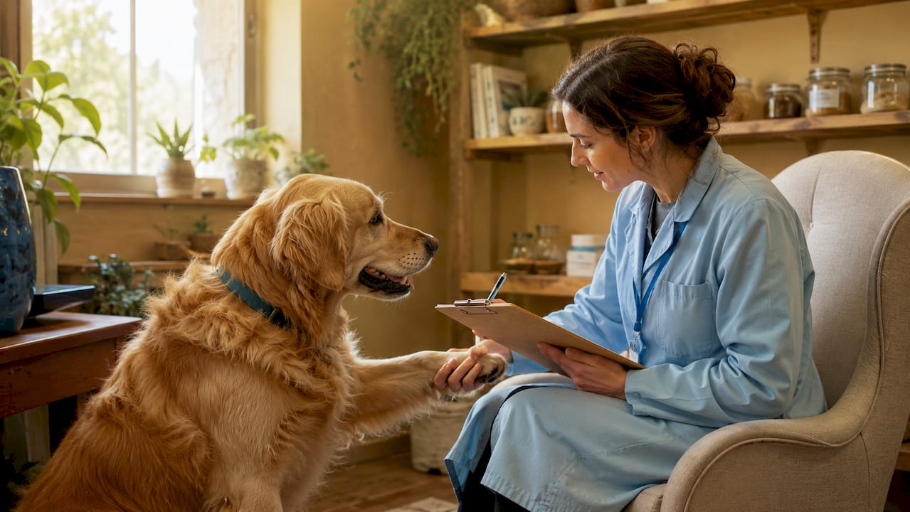 Veterinarian examining pet during allergy checkup