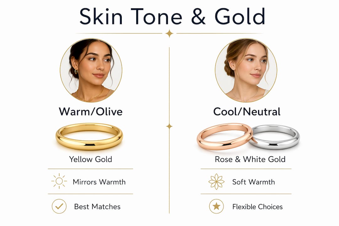 Infographic comparing gold jewelry by skin tone