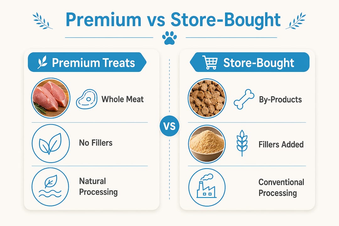 Infographic comparing premium and store-bought pet treats