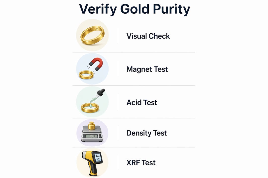 Infographic illustrating gold purity verification steps