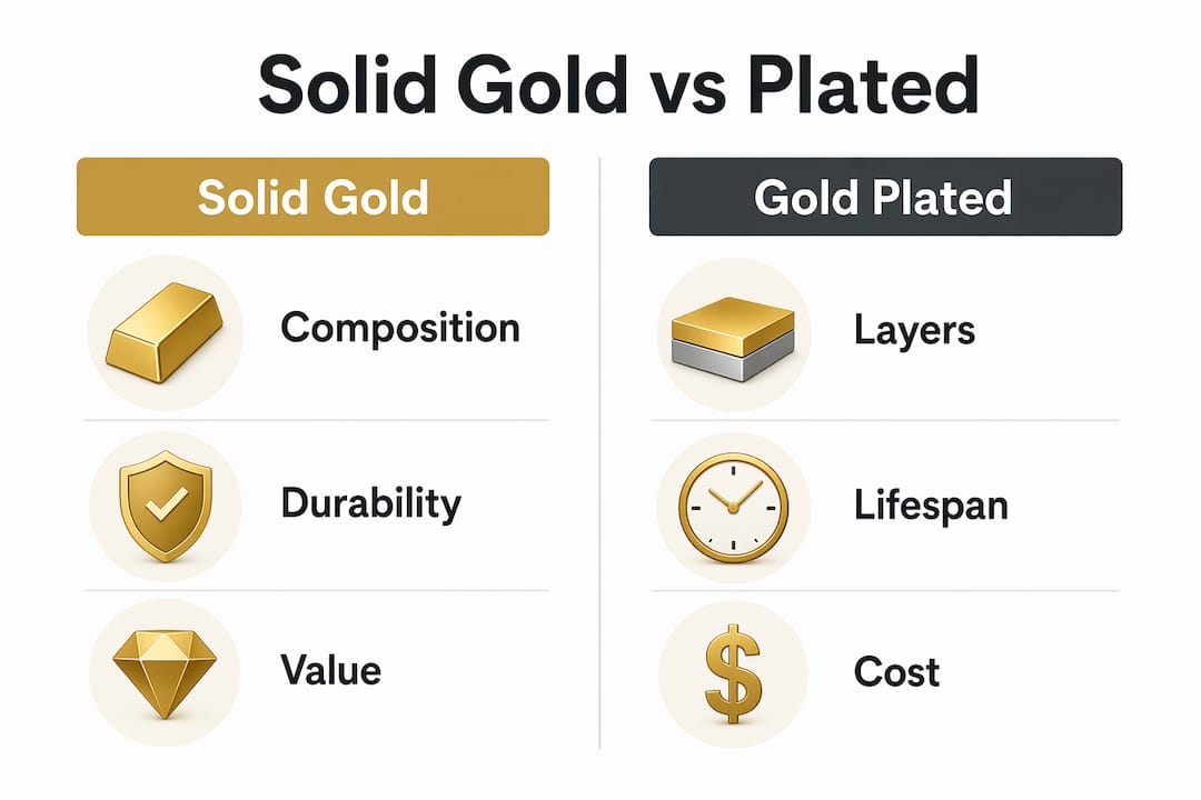 Infographic comparing solid gold and gold plated jewelry