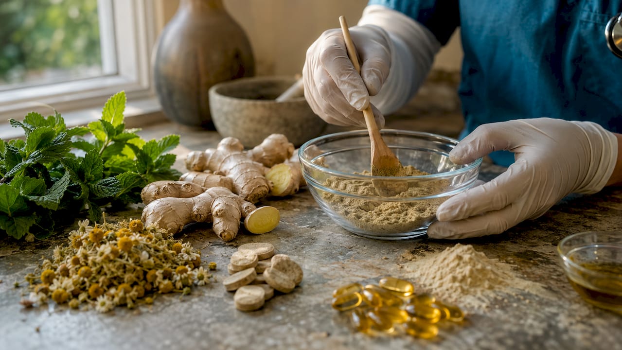 Close-up of natural supplement ingredients for pets
