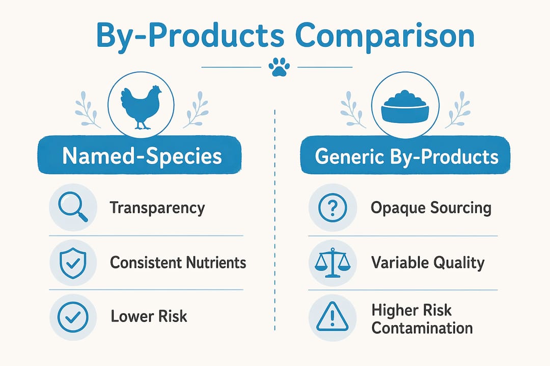 Infographic comparing named-species versus generic by-products