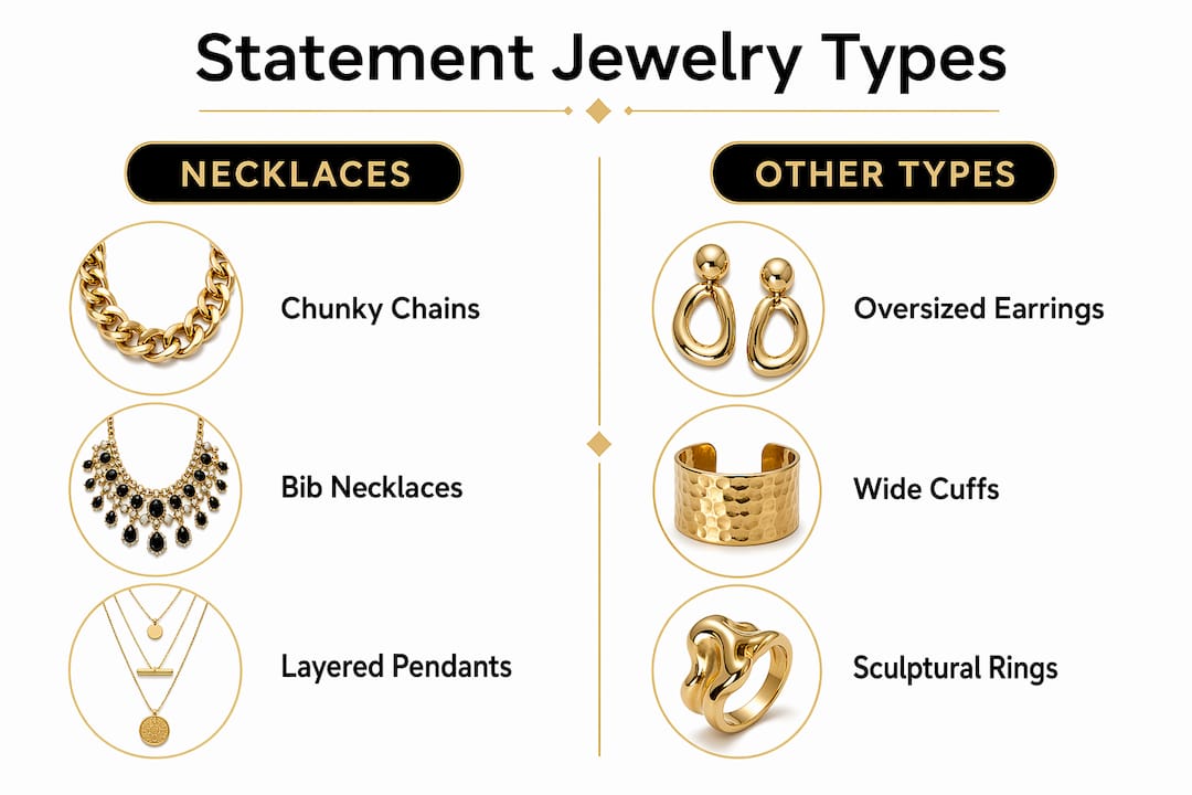 Infographic comparing statement jewelry types