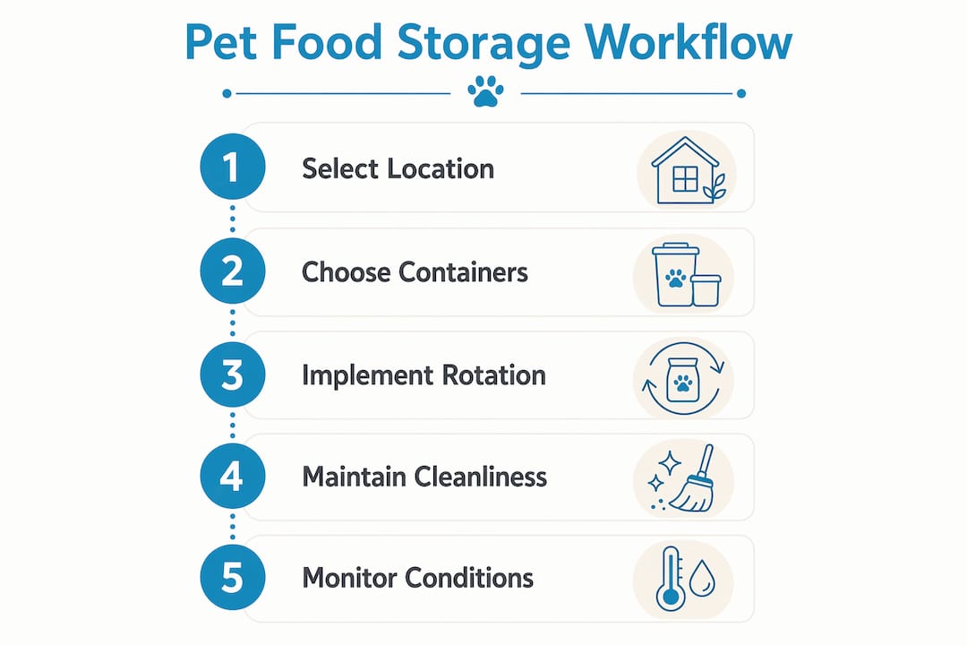 Infographic outlining steps of pet food storage workflow