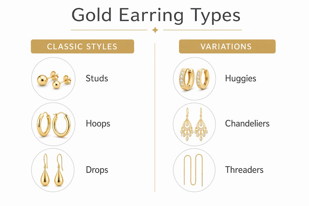 Infographic comparing classic and variation gold earring types