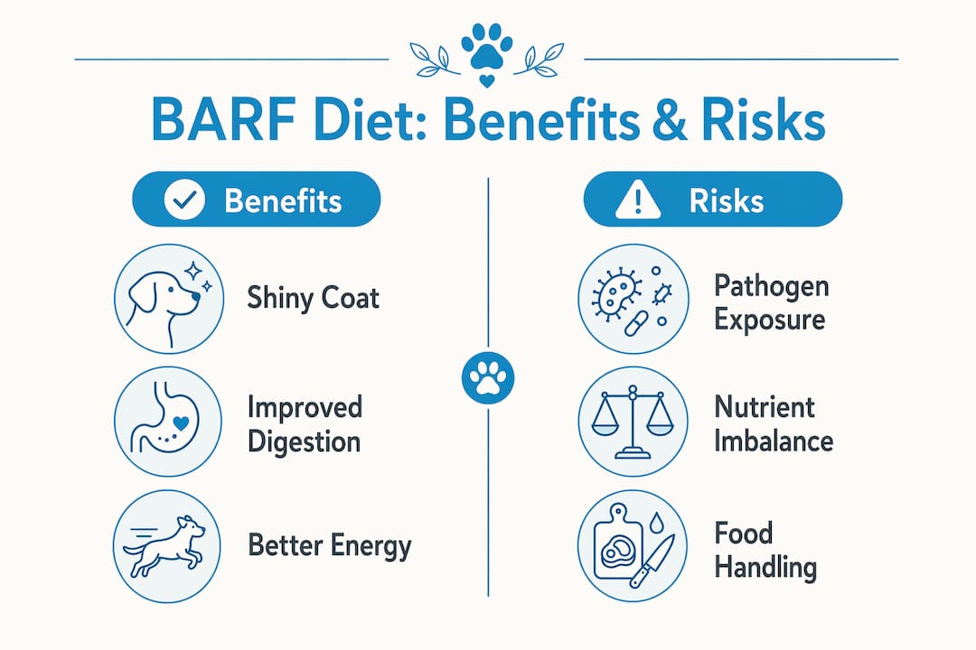 Infographic comparing BARF diet benefits and risks