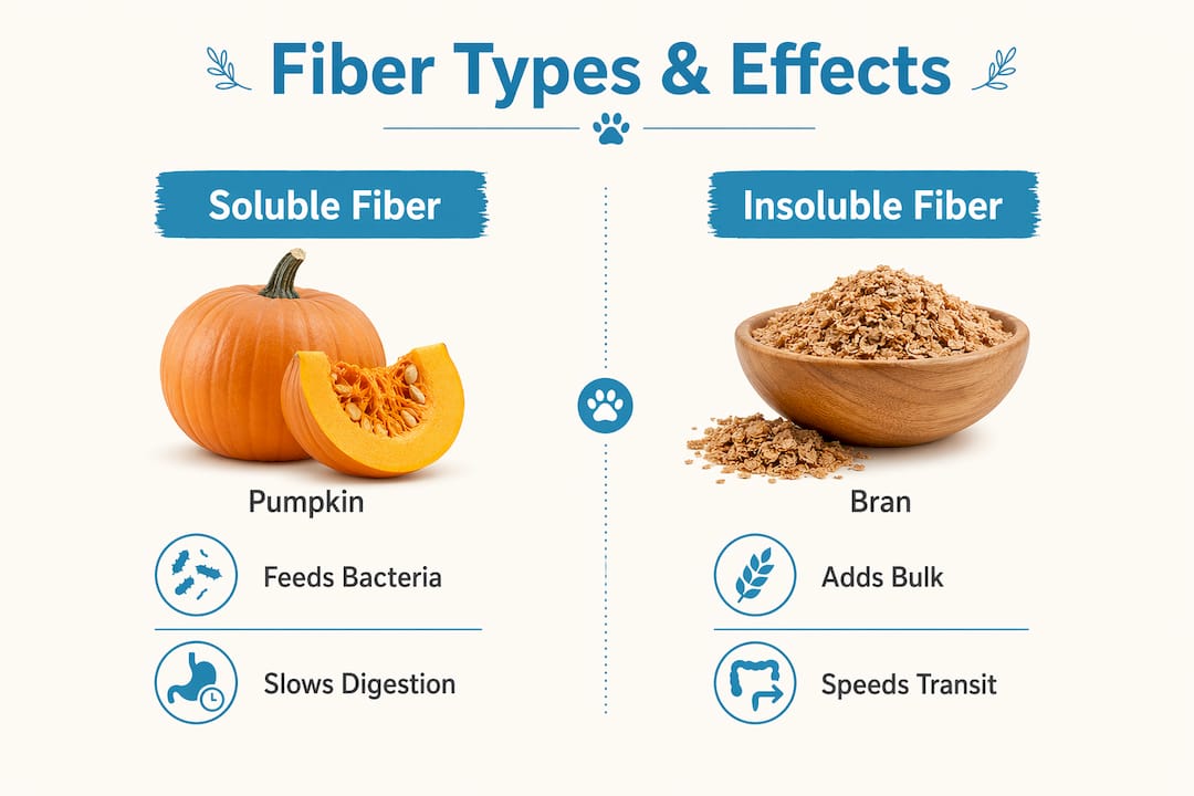 Infographic comparing soluble and insoluble fiber effects in dogs