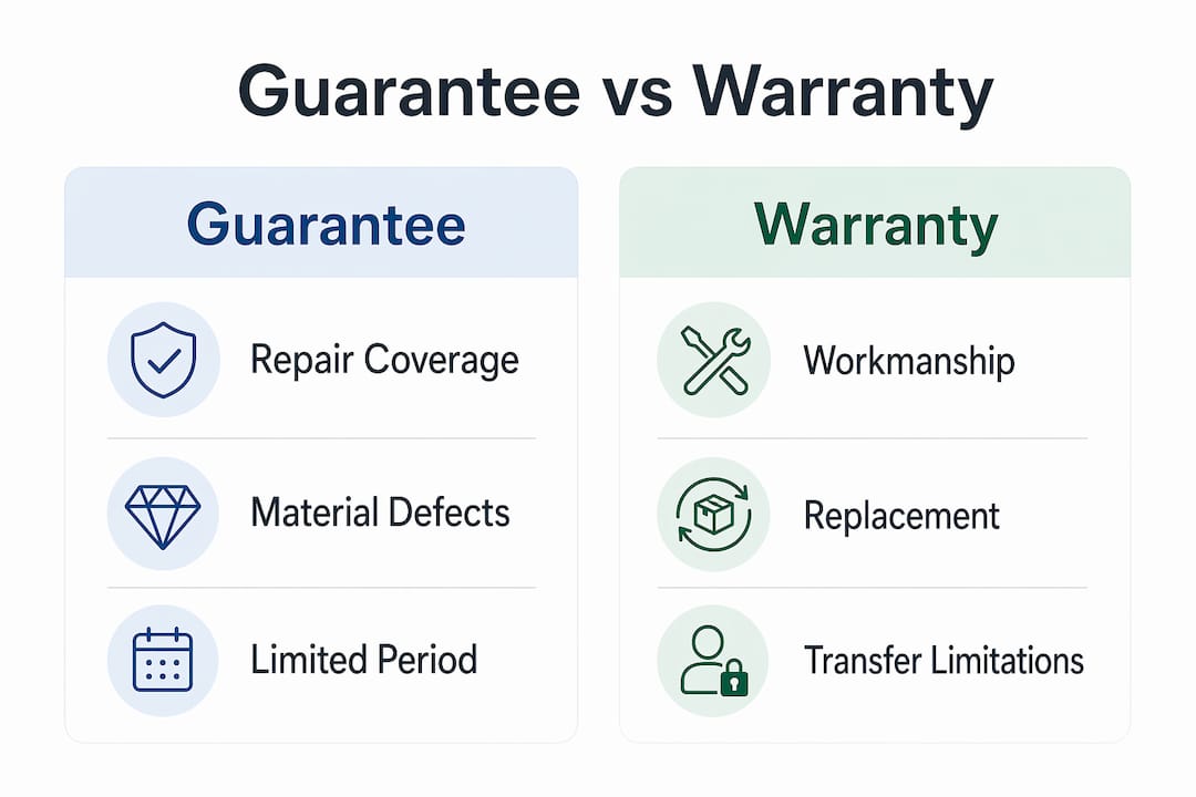 Infographic comparing jewelry guarantee and warranty features