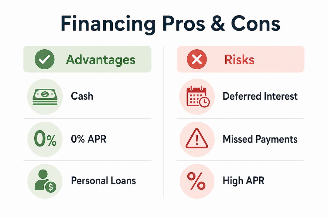 Infographic comparing advantages and risks of financing methods