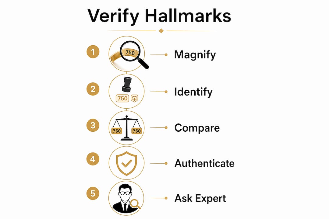 Infographic showing steps to verify jewelry hallmarks