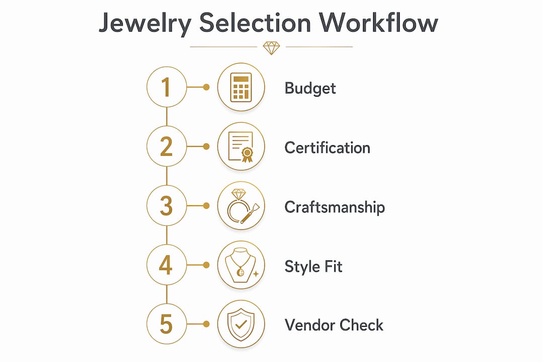 Infographic illustrating jewelry selection workflow steps