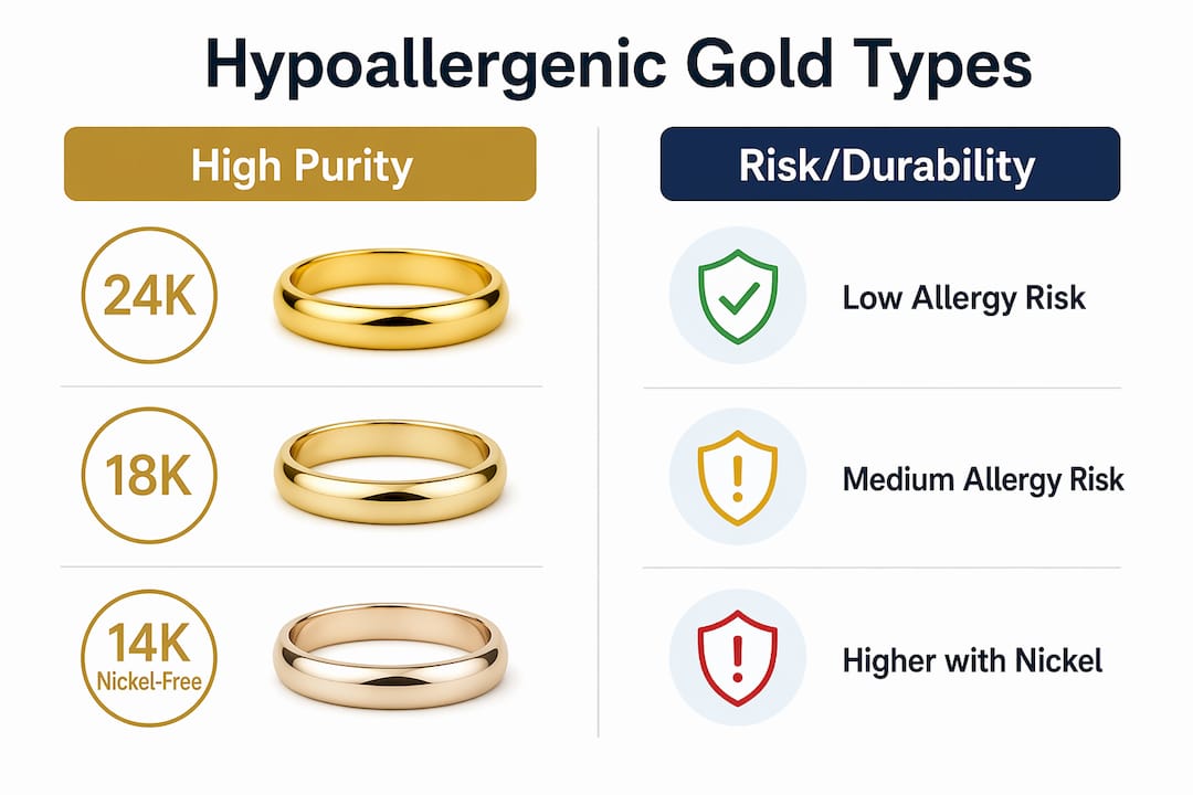 Infographic comparing hypoallergenic gold karats
