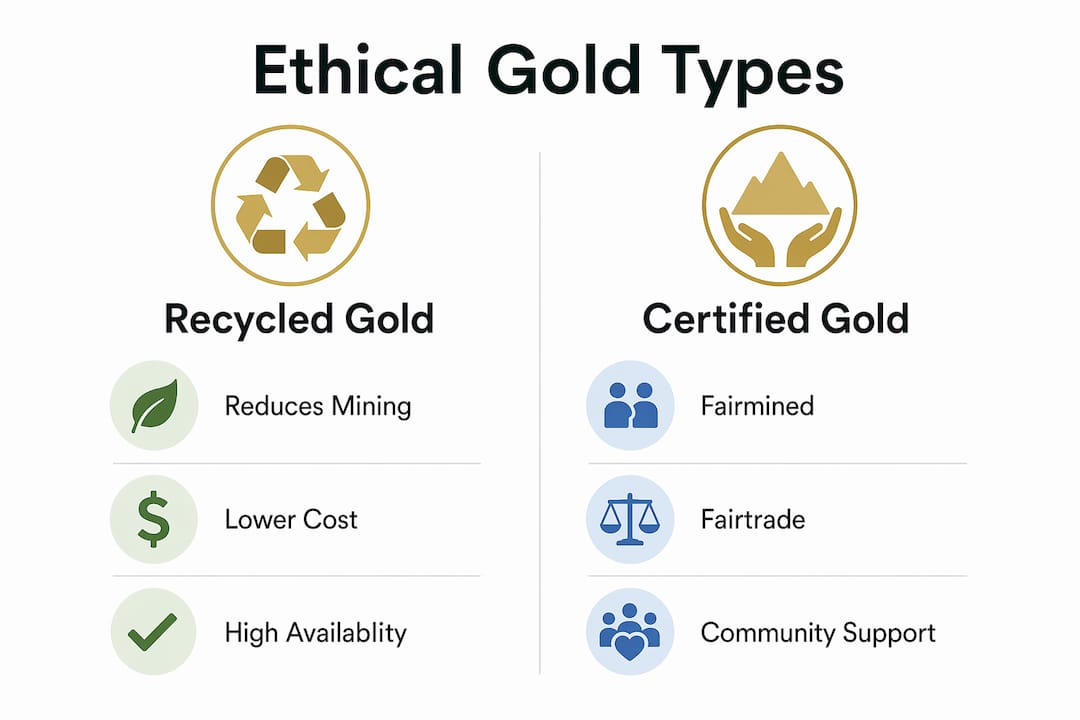 Infographic comparing recycled gold and certified gold types
