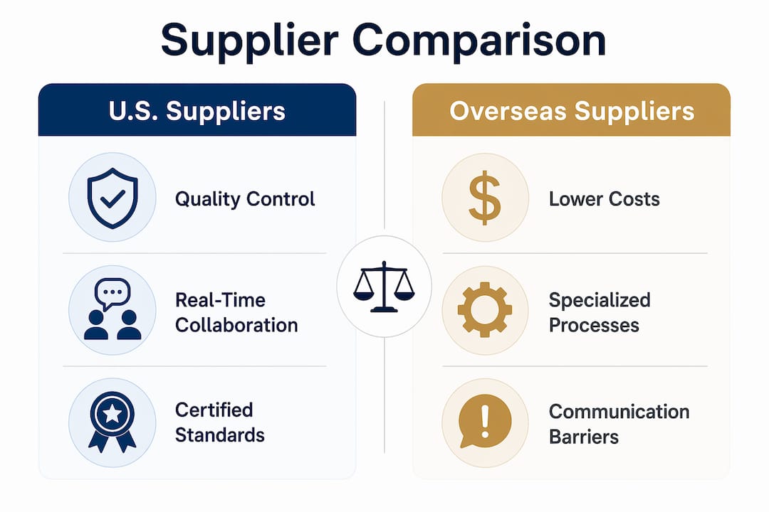 Infographic comparing U.S. and overseas jewelry suppliers