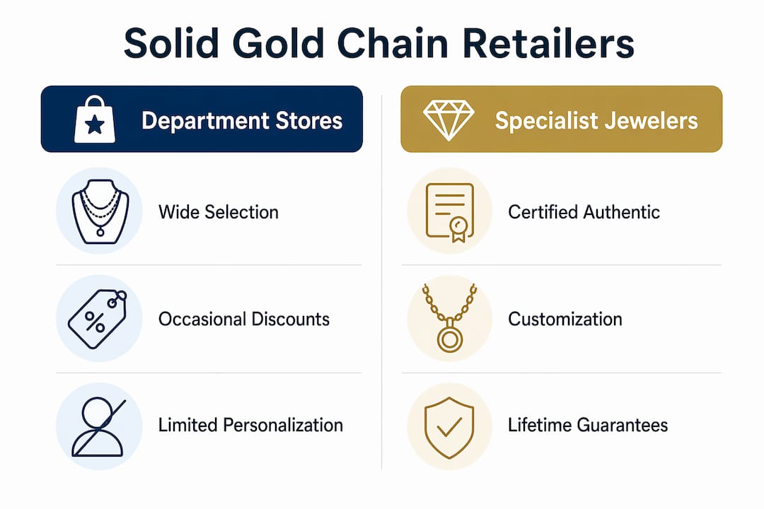 Infographic comparing department stores and specialist jewelers for gold chains