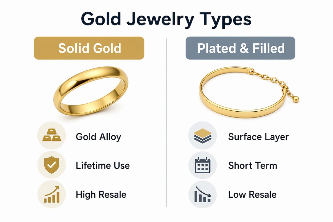 Infographic comparing solid gold and plated jewelry