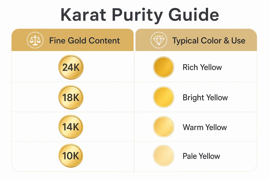 Infographic showing karat purity levels and color usage