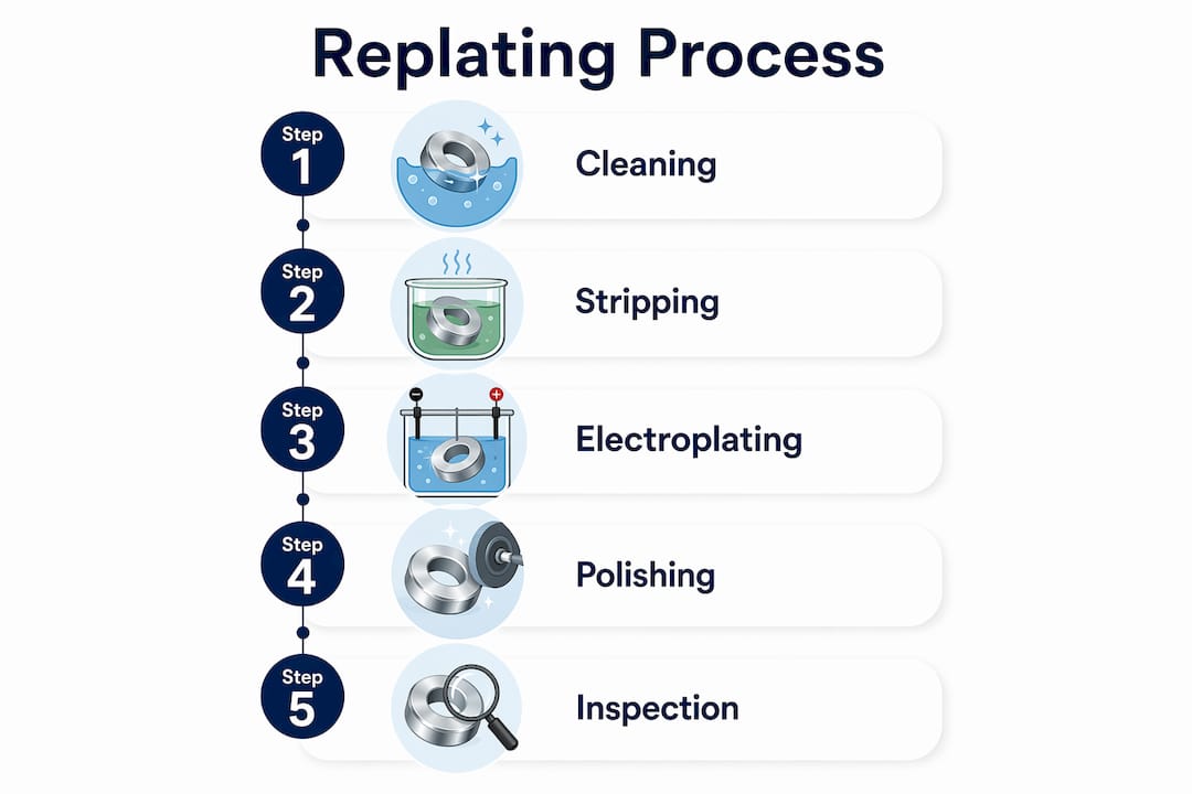 Infographic outlining gold replating steps