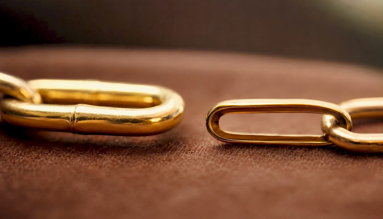 Comparison of solid and hollow gold chain links