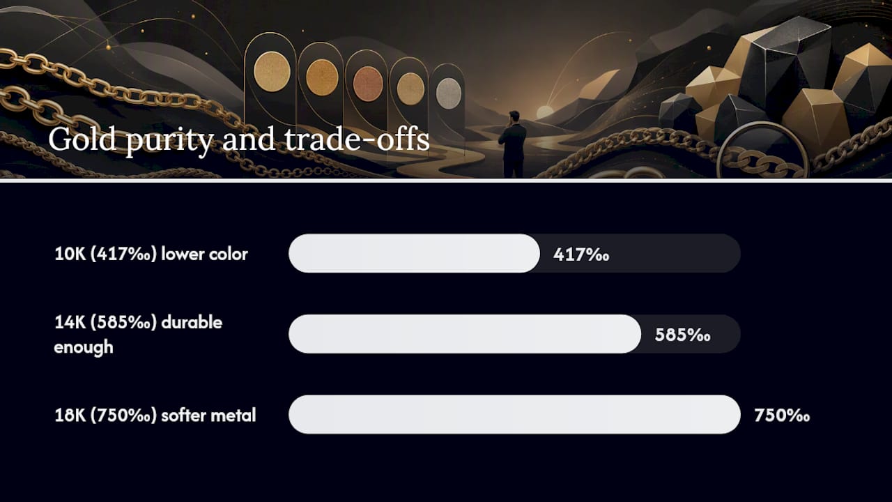 Comparison chart of karat gold attributes