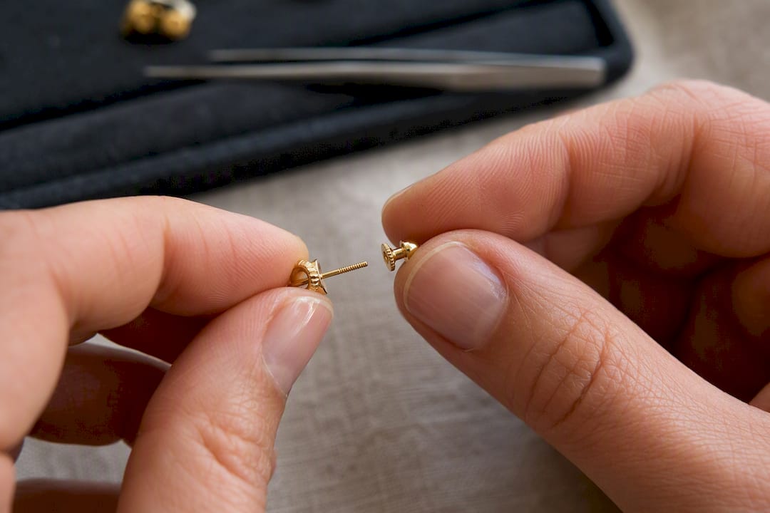 Hand tightening gold screw back earring