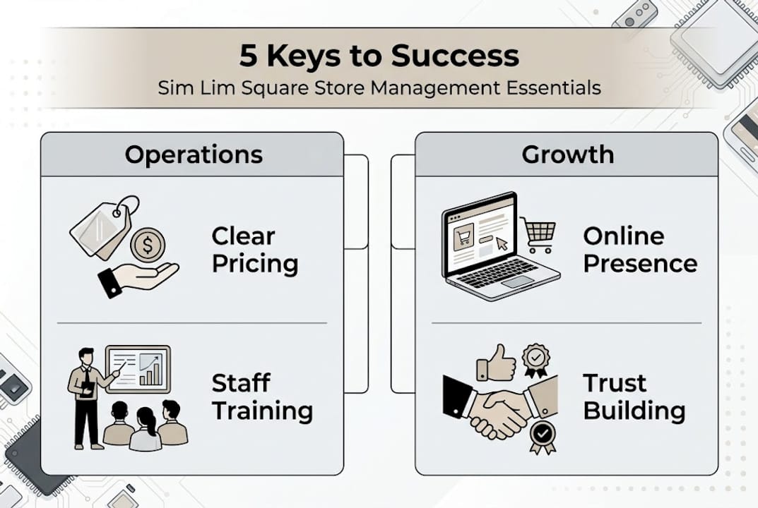 Infographic outlining Sim Lim Square strategies
