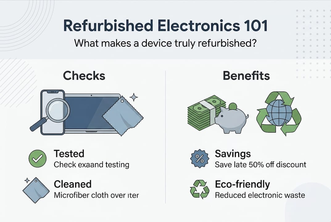 Infographic showing key points of refurbished electronics