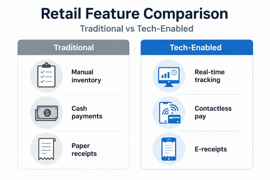 Infographic comparing traditional and tech-enabled retail
