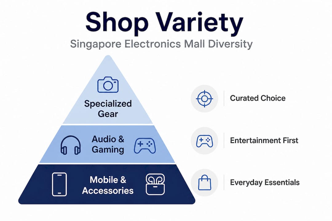 Infographic pyramid showing shop variety tiers