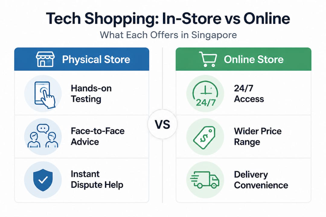 Infographic comparing in-store and online tech shopping