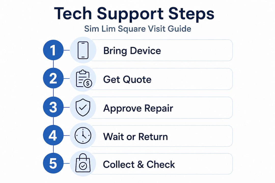 Infographic of tech support steps at Sim Lim Square