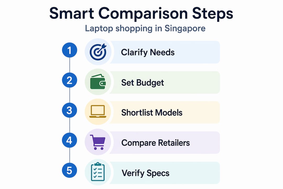 Infographic of laptop shopping comparison steps