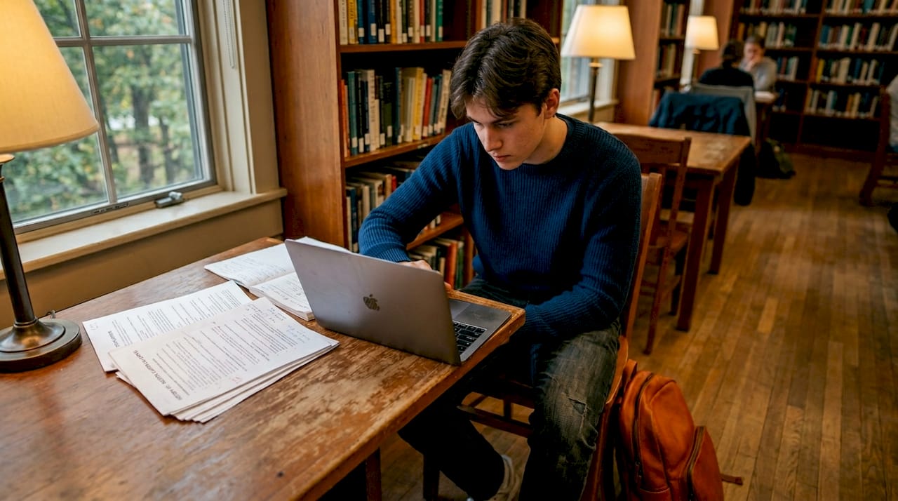 Student using a budget MacBook Neo laptop