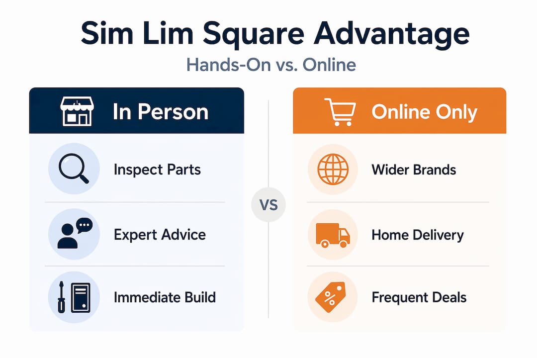 Infographic comparing Sim Lim Square to online shopping