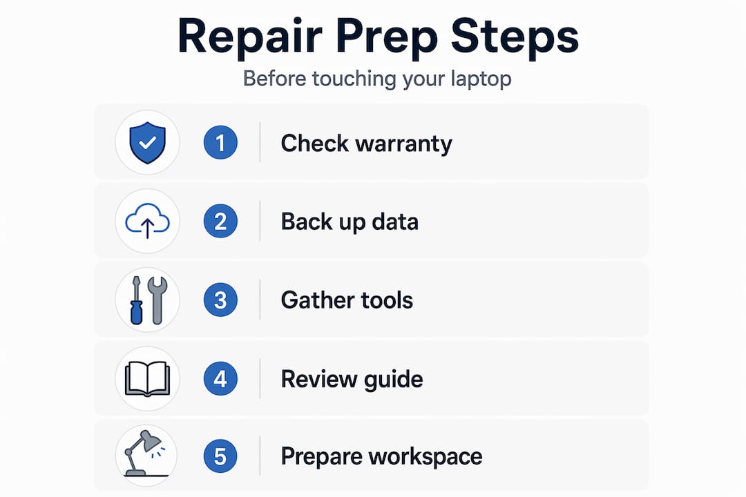 Infographic showing laptop repair preparation steps