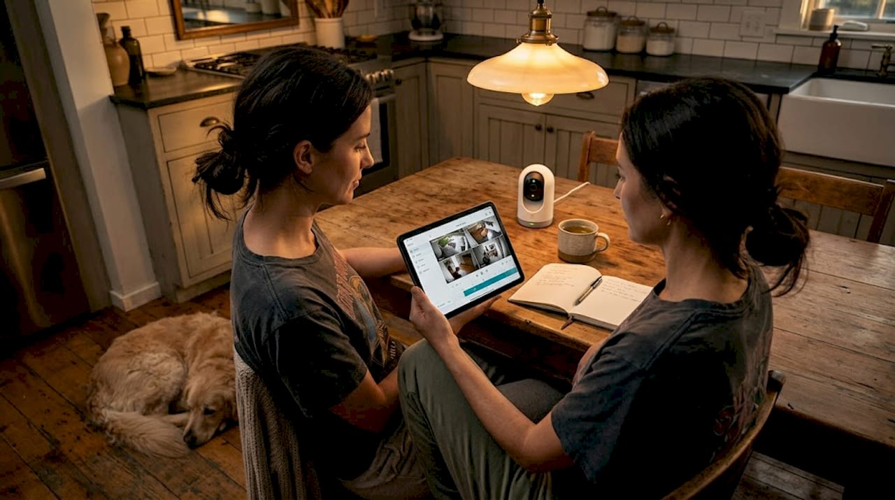 Homeowner checking wireless CCTV on smartphone