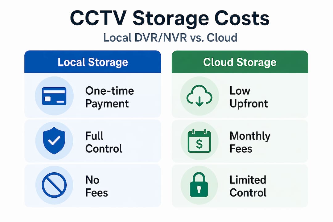 Infographic comparing local versus cloud CCTV storage costs